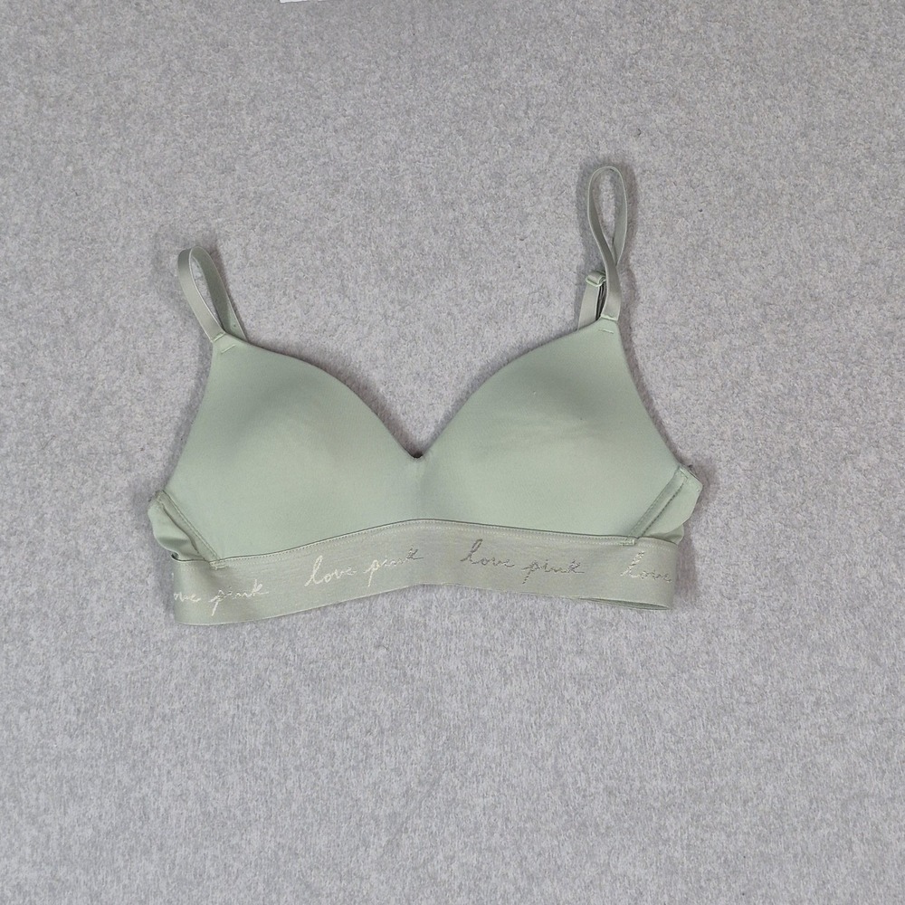 PINK Women Bra 32A Green T Shirt Wireless Strap Adjustable